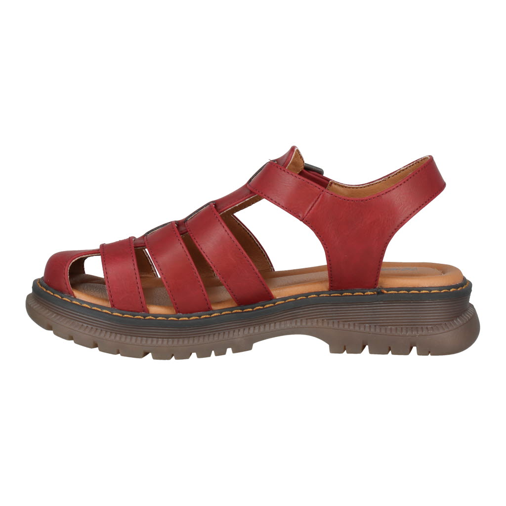 Westland Peyton 09 Ladies Red Vegan Buckle Sandals with arch support and buckle strap, slip-on design, cushioned footbed, and rugged outsole.