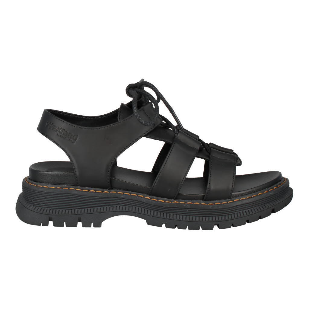 Westland Peyton 14 Ladies black vegan lace-up sandals with arch support and chunky sole for comfort and casual wear.