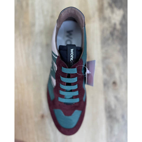 Wonders A-2452-T Ladies Spanish Wine Red & Green Leather & Textile Elasticated Trainers-elevate your sole