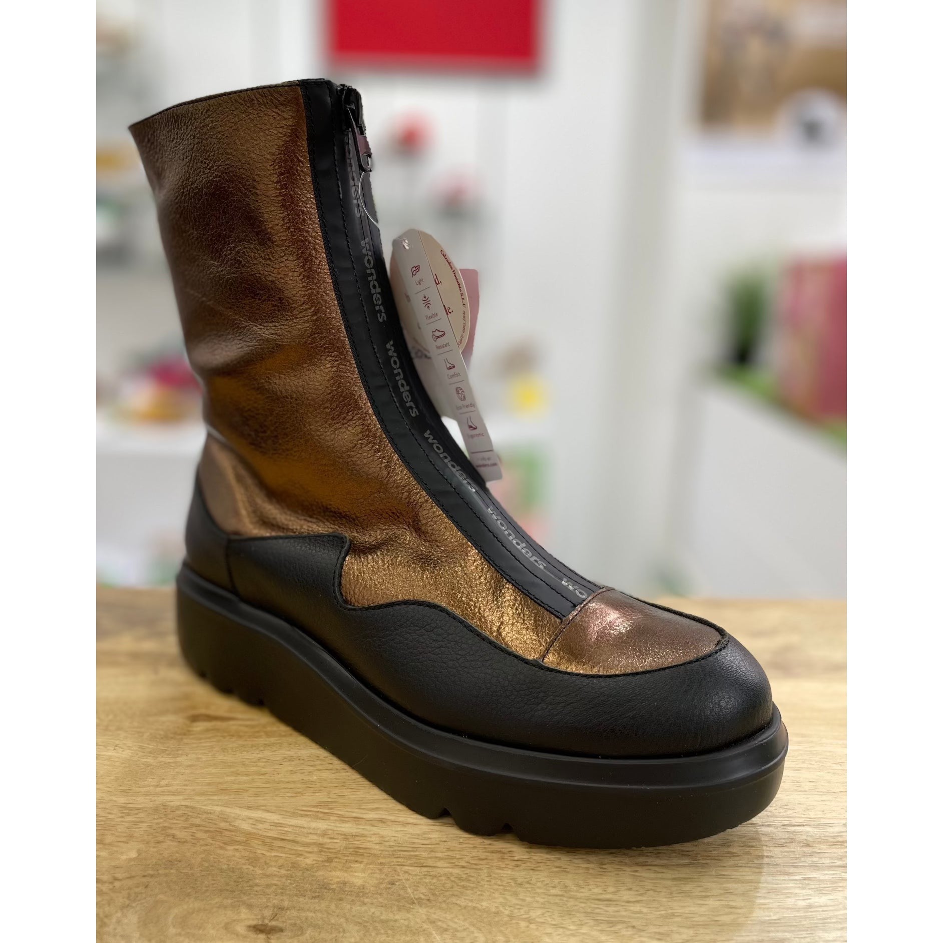 Wonders A-2822 Ladies Spanish Gold Leather Front Zip Ankle Boots-elevate your sole