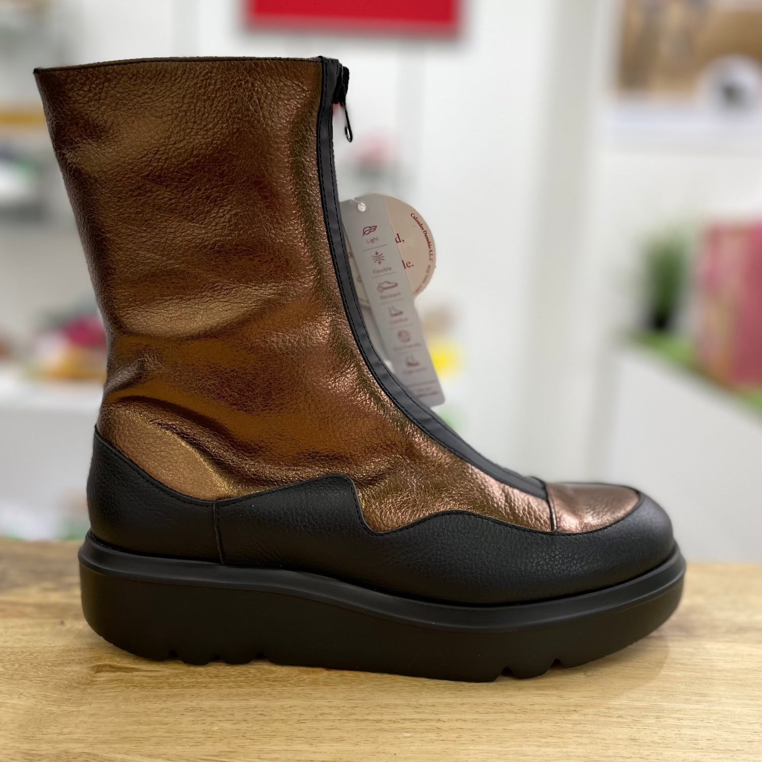 Wonders A-2822 Ladies Spanish Gold Leather Front Zip Ankle Boots-elevate your sole