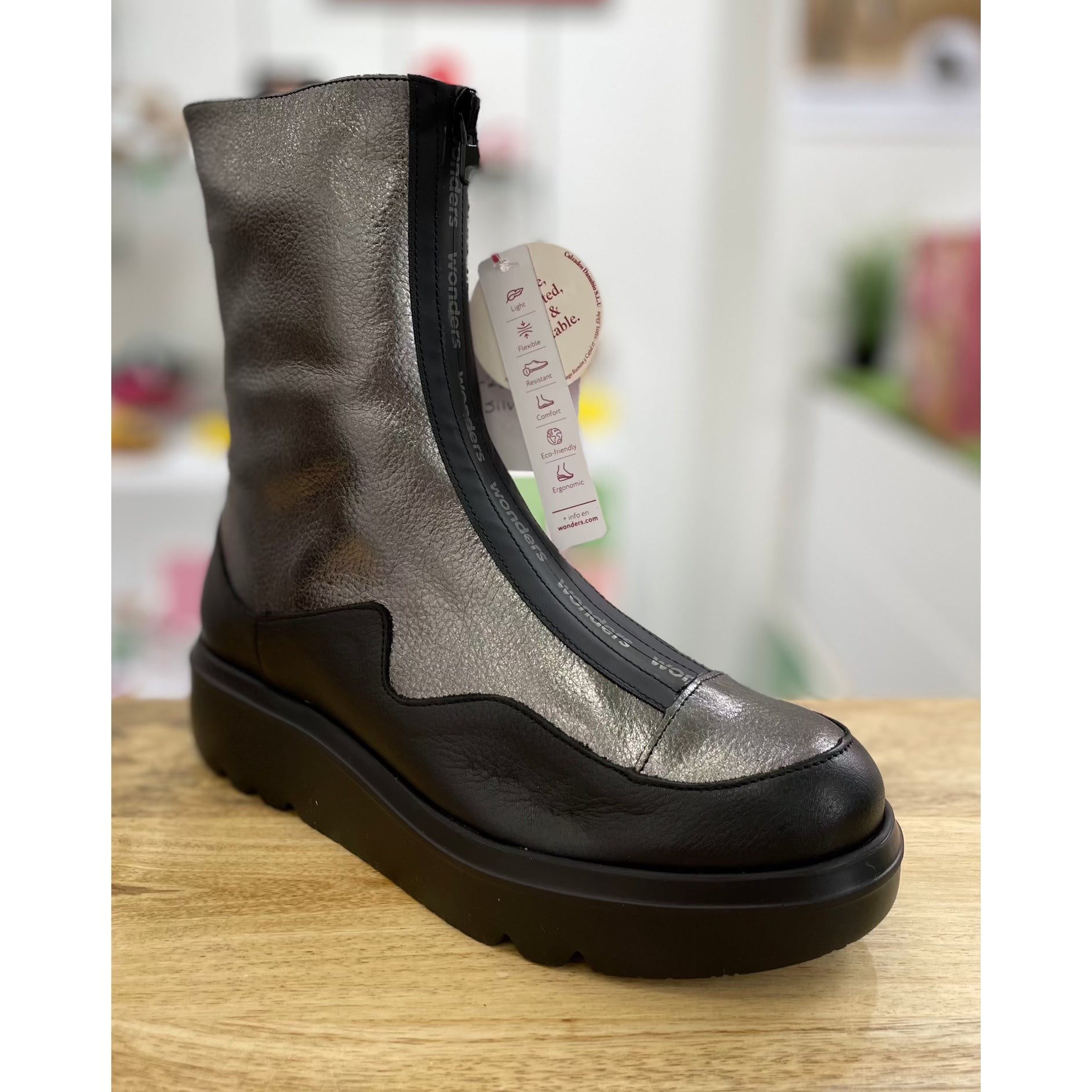 Wonders A-2822 Ladies Spanish Silver Leather Front Zip Ankle Boots-elevate your sole