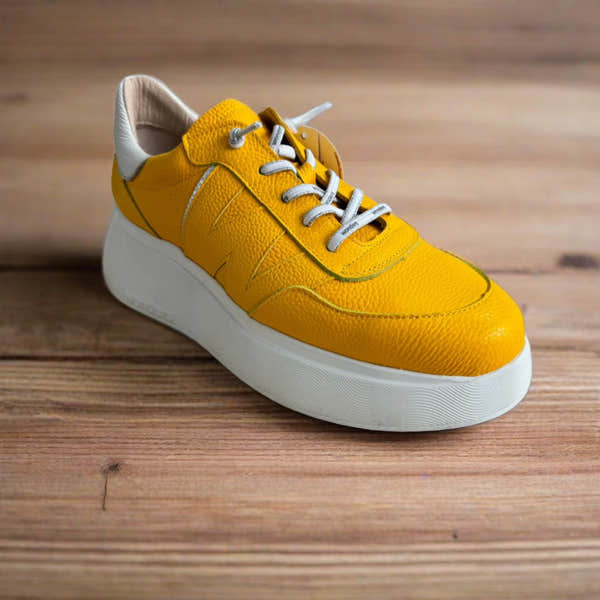 Wonders A-3601 Ladies Spanish Maze Yellow Leather Slip On Trainers-elevate your sole