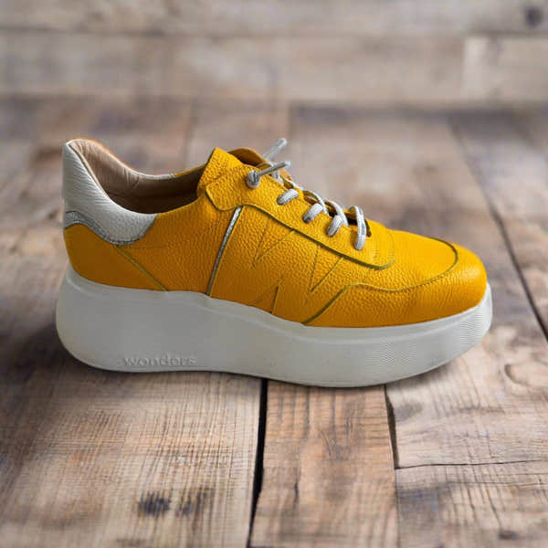 Wonders A-3601 Ladies Spanish Maze Yellow Leather Slip On Trainers-elevate your sole