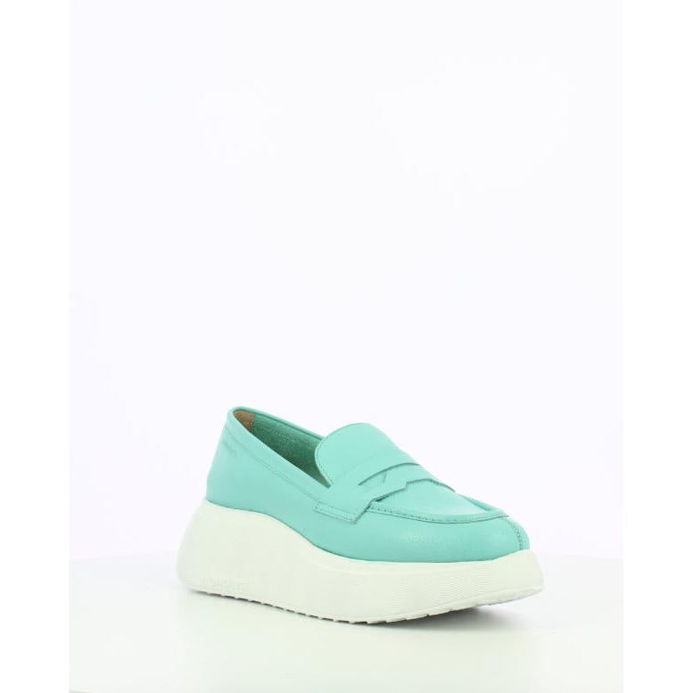 Wonders A-3623 Ladies Sea Leather Slip-On Shoes, mint green with chunky white sole, comfortable casual footwear for women.