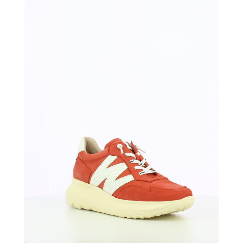 Wonders A-4002 Ladies Coral/Off White Nubuck Lace-Up Trainers with chunky sole and sporty design.