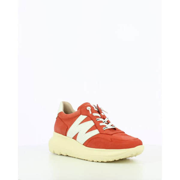 Wonders A-4002 Ladies Coral/Off White Nubuck Lace-Up Trainers with chunky sole and sporty design.