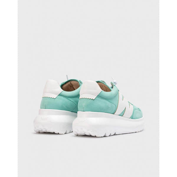 Wonders A-4002 ladies sea/off white nubuck lace-up trainers with chunky white soles and pastel design details.