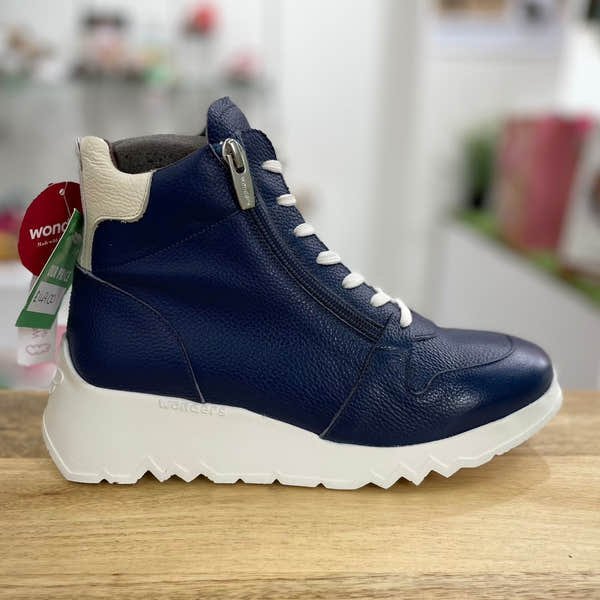 Wonders E-6714 Ladies Spanish Cobalt Blue Leather Zip & Lace Ankle Boots-elevate your sole