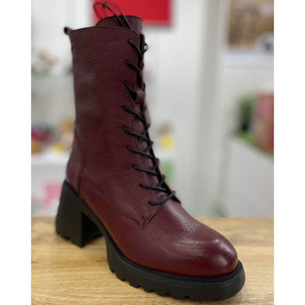 Wonders G-6704 Ladies Spanish Wine Red Leather Zip & Lace Ankle Boots-elevate your sole