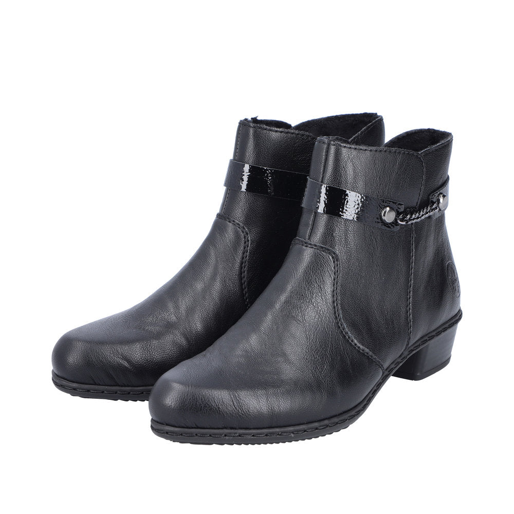 Rieker Y0783-00 Ladies Black Side Zip Ankle Boots