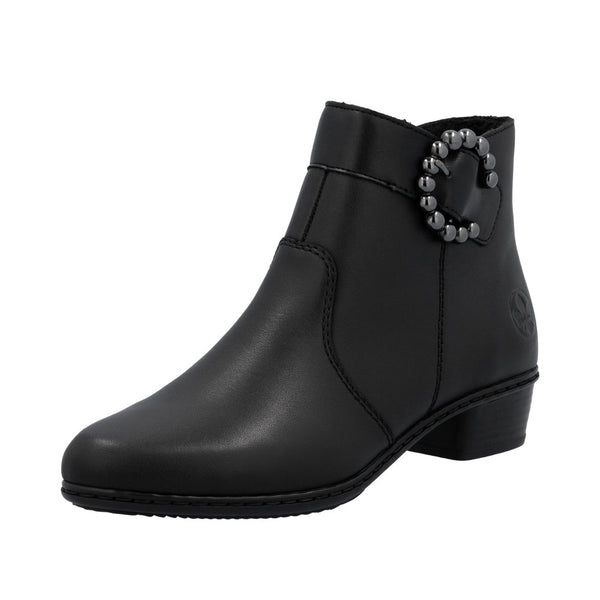 Rieker Y0797-00 Ladies Black Leather Side Zip Ankle Boots