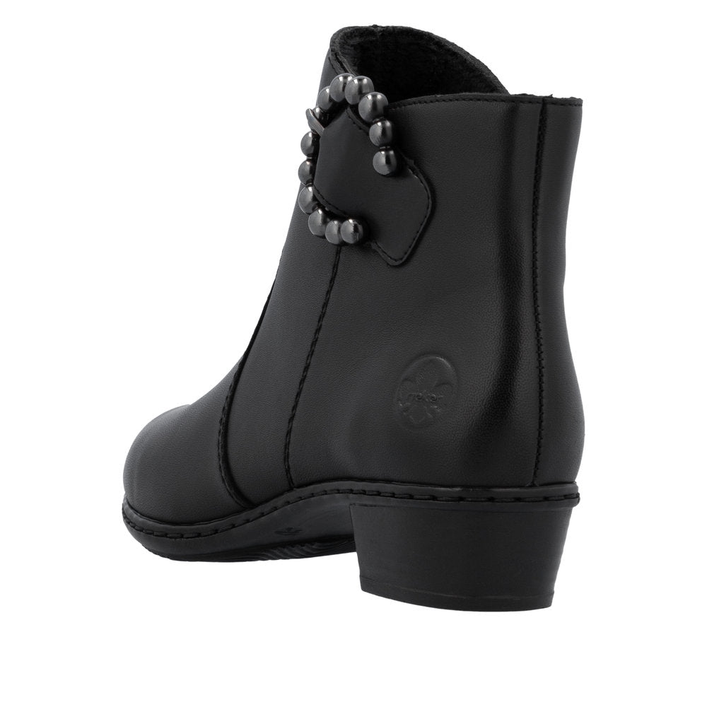 Rieker Y0797-00 Ladies Black Leather Side Zip Ankle Boots