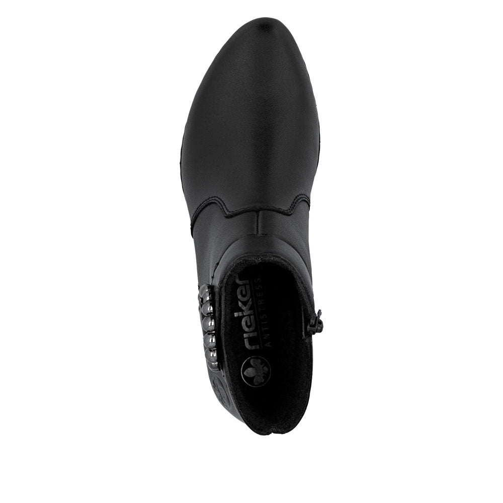 Rieker Y0797-00 Ladies Black Leather Side Zip Ankle Boots