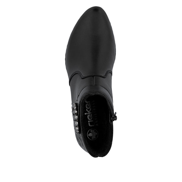 Rieker Y0797-00 Ladies Black Leather Side Zip Ankle Boots