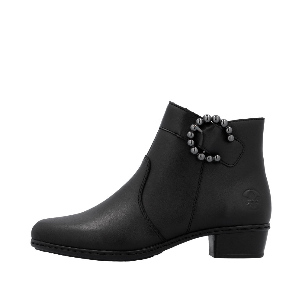 Rieker Y0797-00 Ladies Black Leather Side Zip Ankle Boots