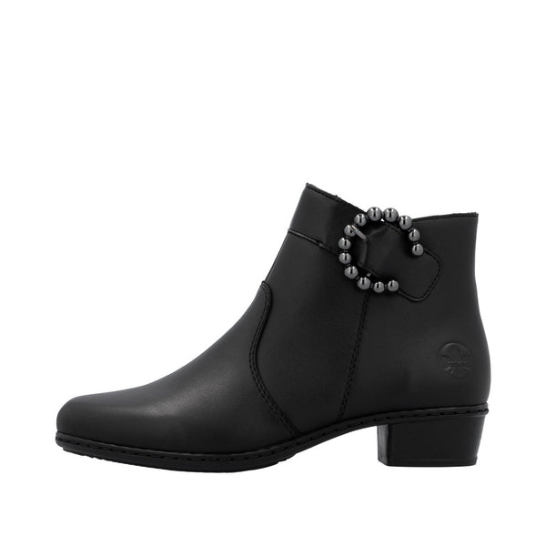 Rieker Y0797-00 Ladies Black Leather Side Zip Ankle Boots