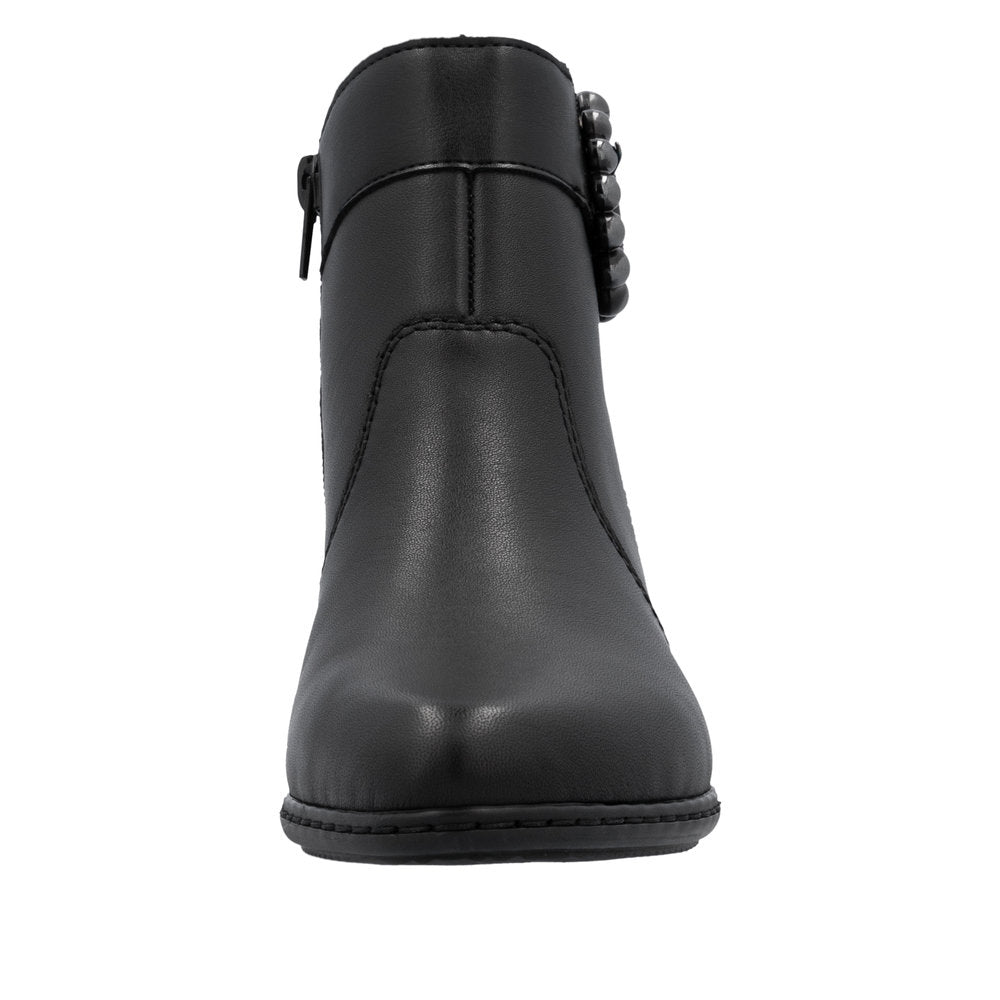 Rieker Y0797-00 Ladies Black Leather Side Zip Ankle Boots