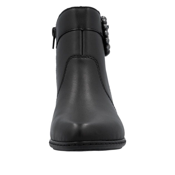 Rieker Y0797-00 Ladies Black Leather Side Zip Ankle Boots