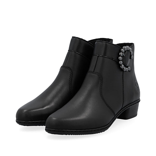 Rieker Y0797-00 Ladies Black Leather Side Zip Ankle Boots