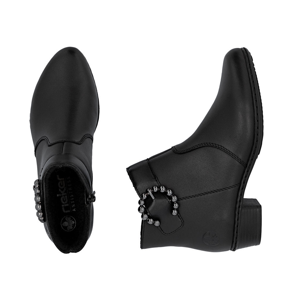 Rieker Y0797-00 Ladies Black Leather Side Zip Ankle Boots