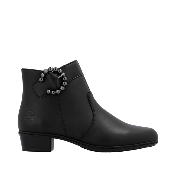 Rieker Y0797-00 Ladies Black Leather Side Zip Ankle Boots
