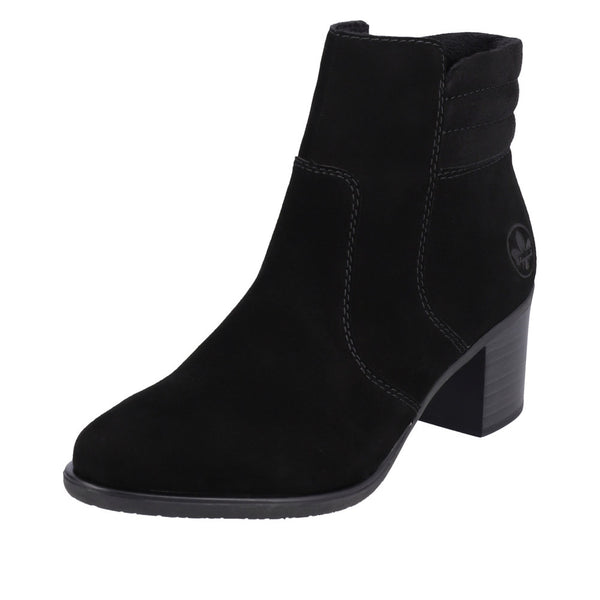Rieker Y2058-00 Ladies Black Suede Side Zip Ankle Boots