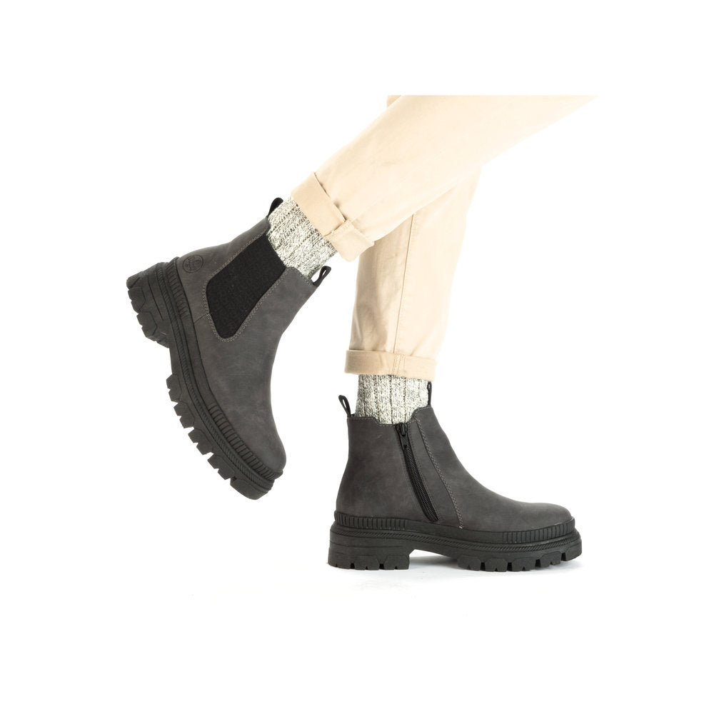 Rieker Y9354-45 Ladies Grey Side Zip Ankle Boots