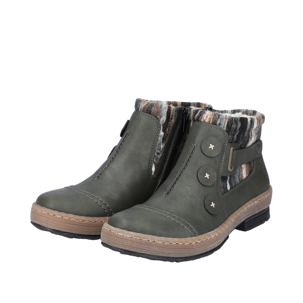 Rieker Z6759-54 Ladies Green Side Zip Ankle Boots