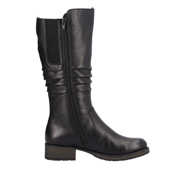 Rieker Z9563-00 Ladies Black Leather Side Zip Mid-Calf Boots