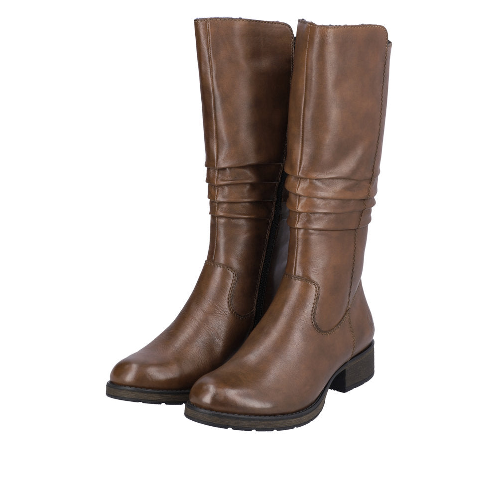 Rieker Z9563-22 Ladies Brown Leather Side Zip Mid-Calf Boots