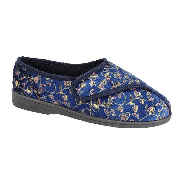 Zedzzz LS881C Janice Ladies Navy Floral Hook and Loop Slippers-elevate your sole