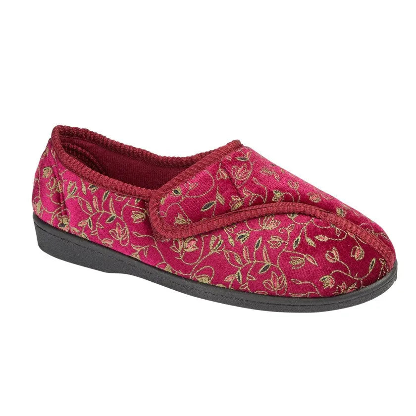 Zedzzz LS881D Janice Wine Floral Hook and Loop Slippers-elevate your sole