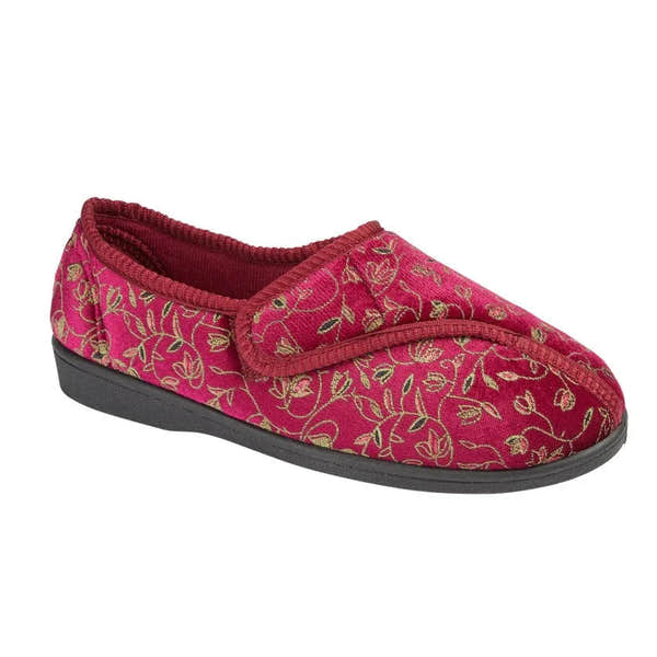 Zedzzz LS881D Janice Wine Floral Hook and Loop Slippers-elevate your sole