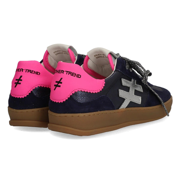 Another Trend Iconic A032 80 Ladies Navy Suede & Metallic Leather Lace Up Trainers