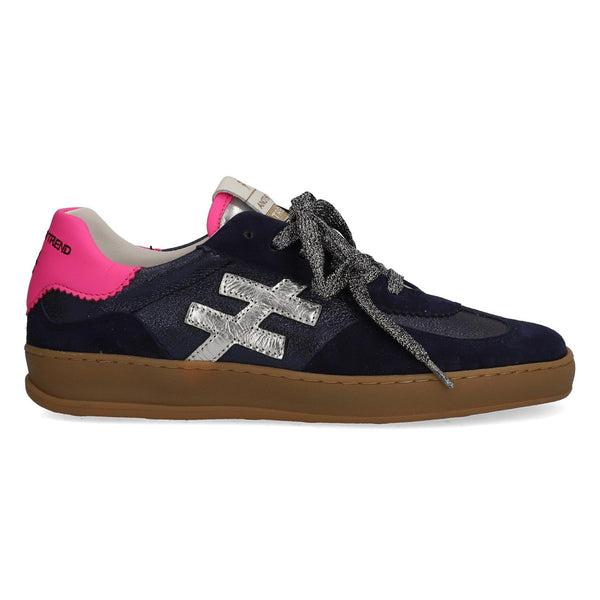 Another Trend Iconic A032 80 Ladies Navy Suede & Metallic Leather Lace Up Trainers