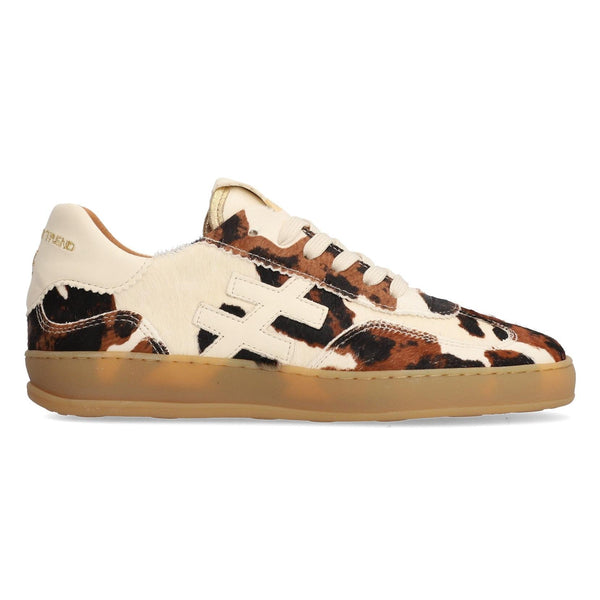 Another Trend Iconic A032 A4 Ladies Cow Print Leather Lace Up Trainers