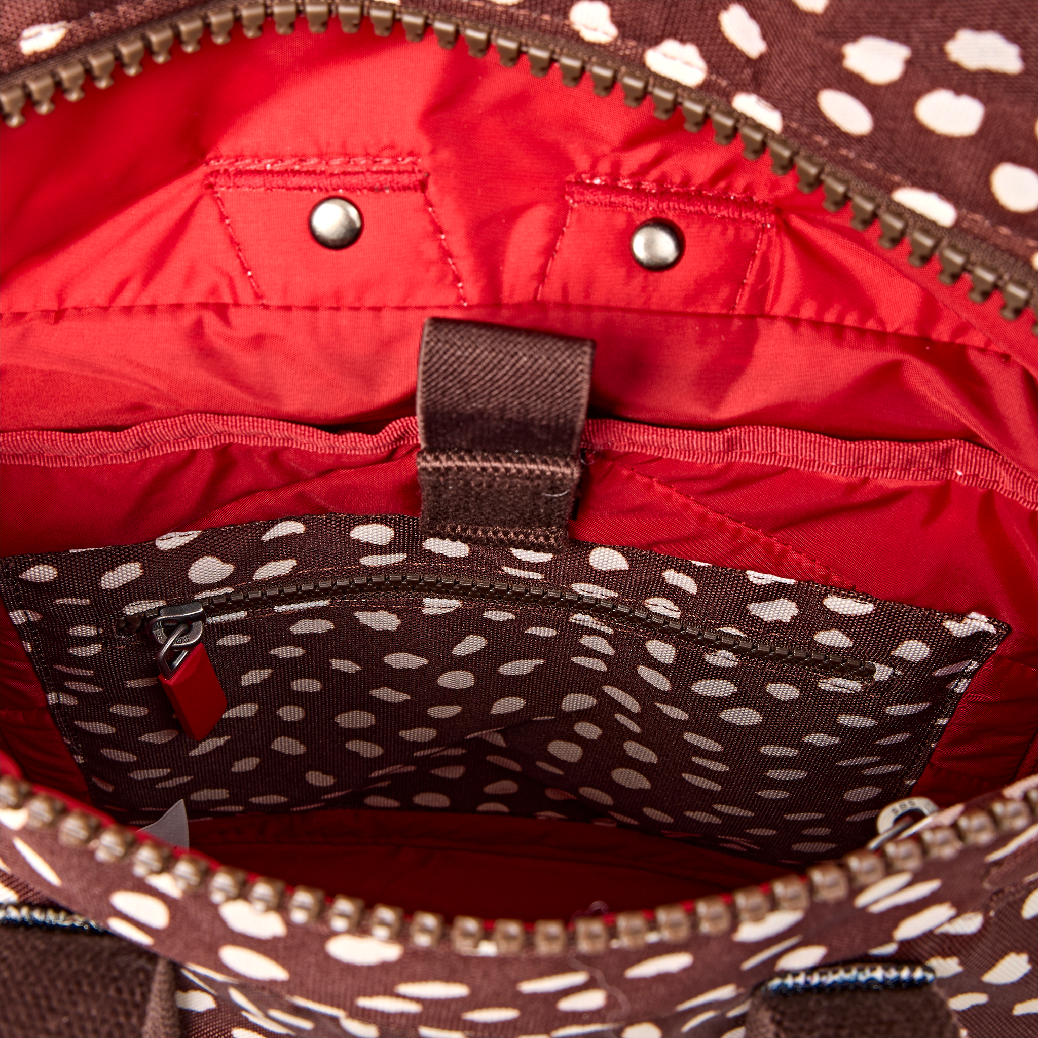 Roka Canfield Brown Dot Small Backpack, interior and padded sleeve (4)