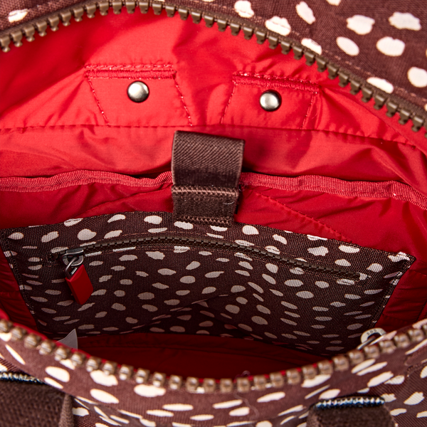 Roka Canfield Brown Dot Small Backpack, interior and padded sleeve (4)