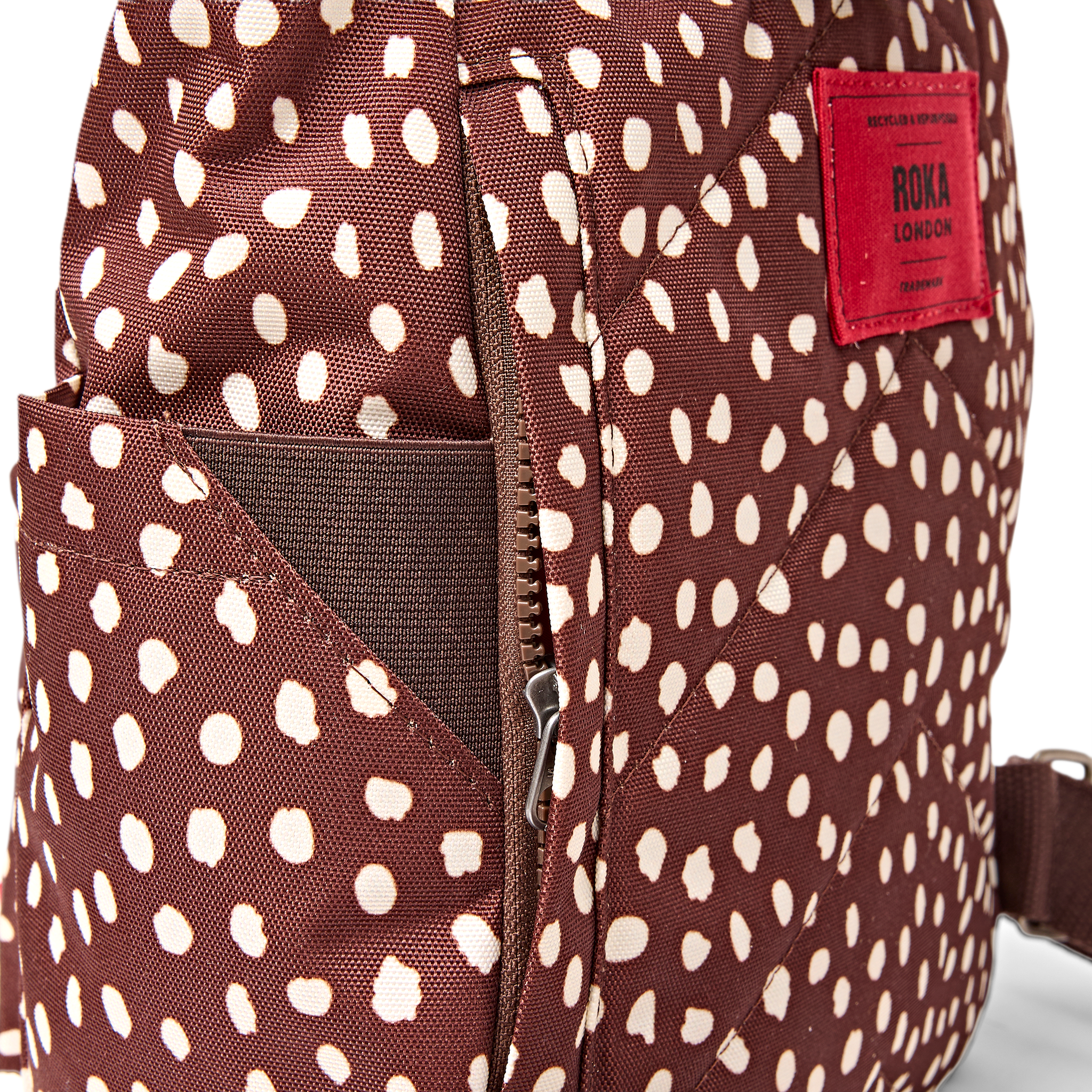 Roka Canfield Brown Dot Small Backpack, strap hardware detail (6)