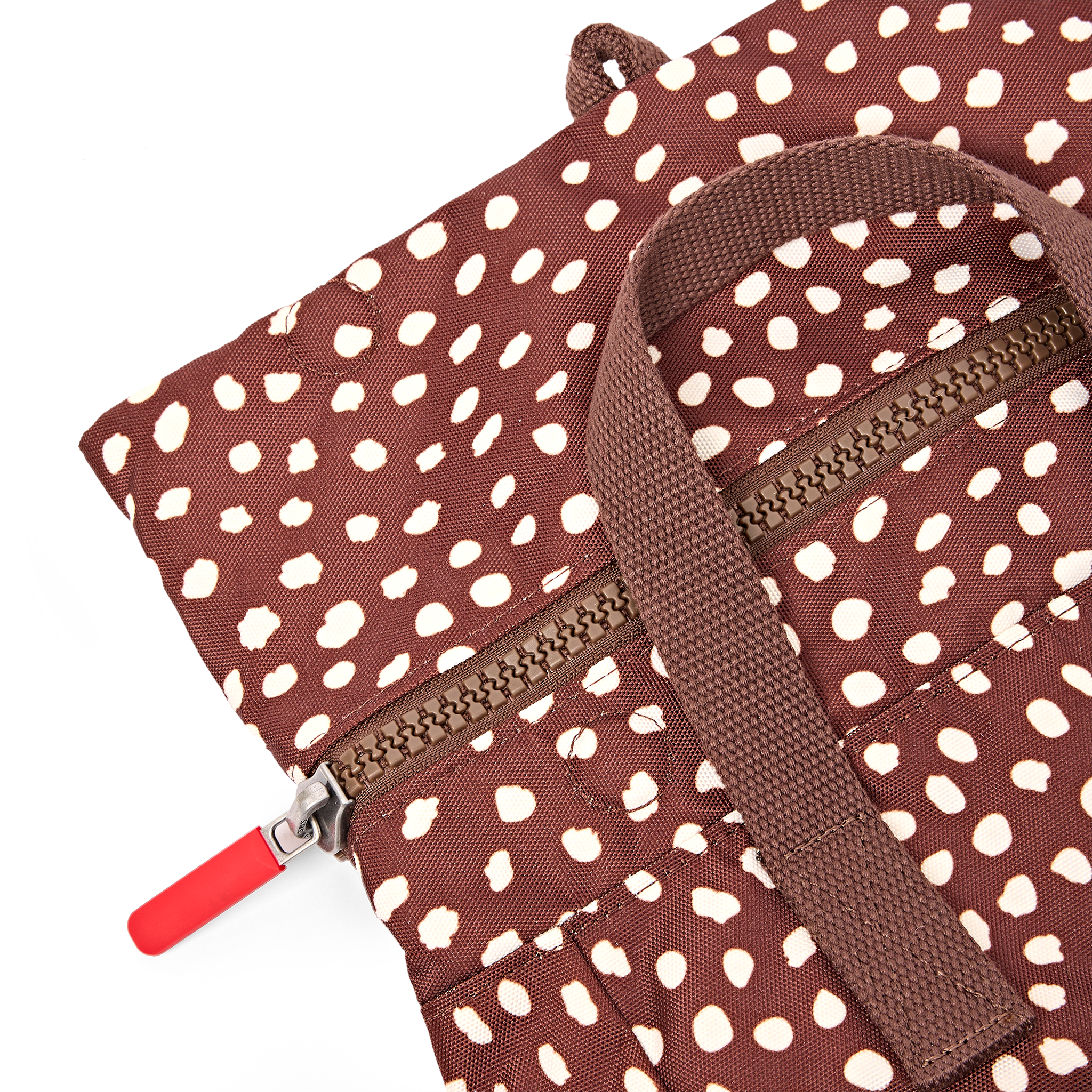 Roka Canfield Brown Dot Small Backpack, zip detail (7)