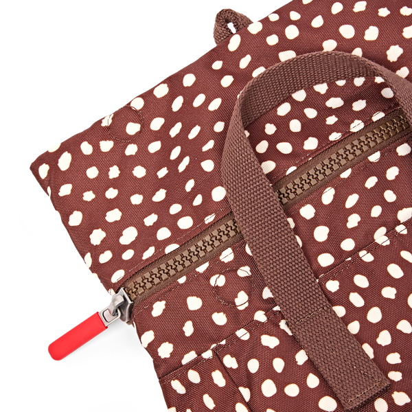 Roka Canfield Brown Dot Small Backpack, zip detail (7)