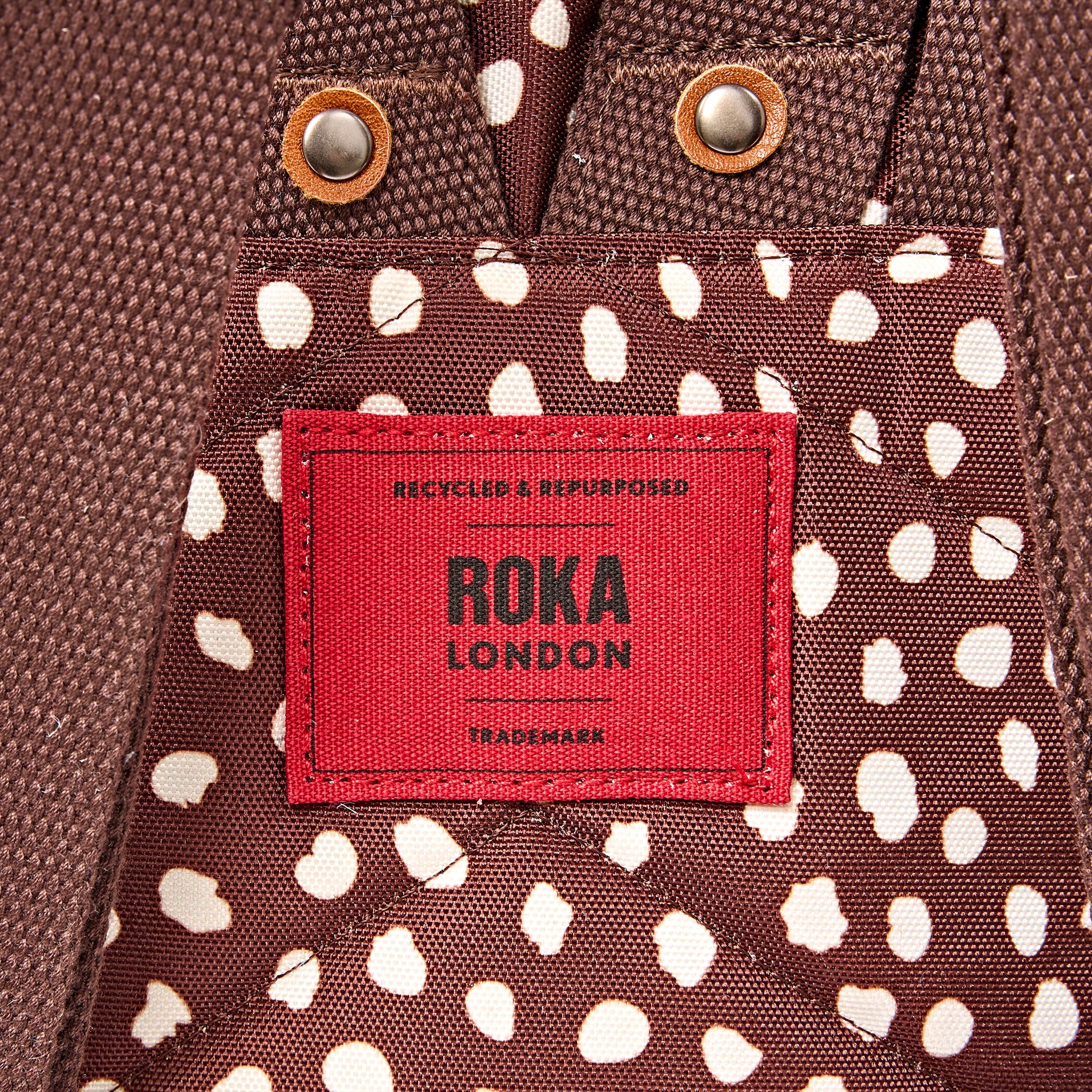 Roka Canfield Brown Dot Small Backpack, logo detail (8)