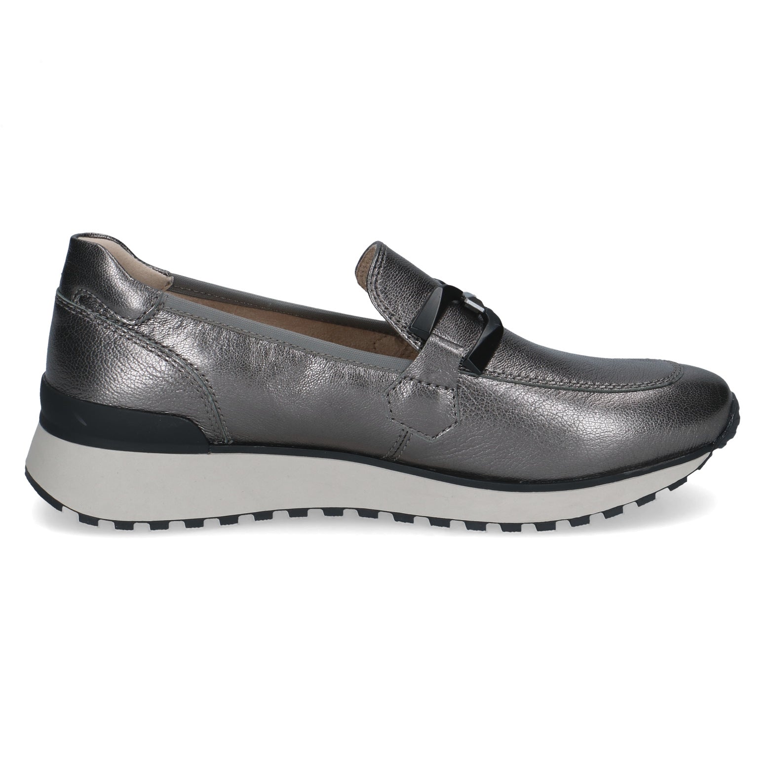 Caprice 9-24700-43 289 Ladies Dark Grey Leather Slip On Shoes, inner side view.