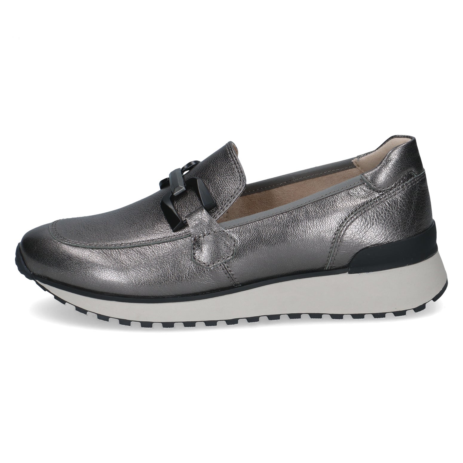 Caprice 9-24700-43 289 Ladies Dark Grey Leather Slip On Shoes, outer side view.