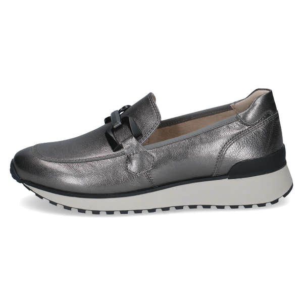 Caprice 9-24700-43 289 Ladies Dark Grey Leather Slip On Shoes, outer side view.