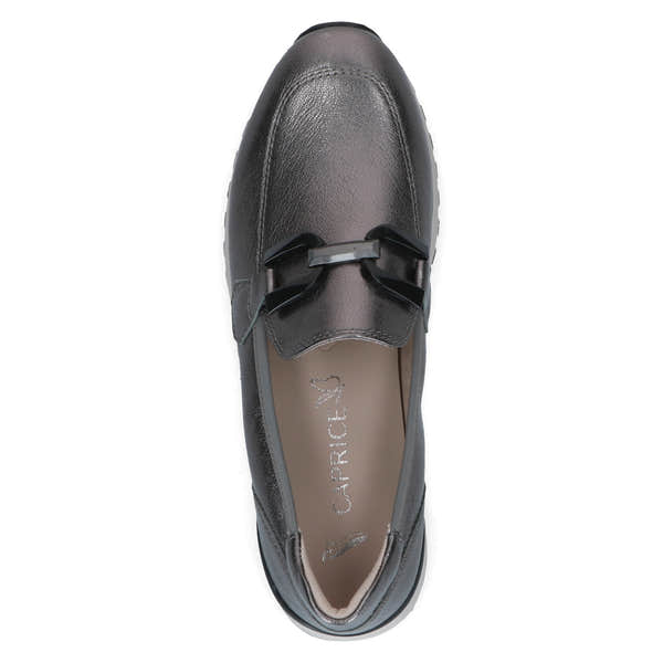 Caprice 9-24700-43 289 Ladies Dark Grey Leather Slip On Shoes, top view.