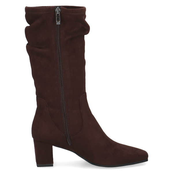 Caprice 9-25303-47 302 Ladies Dark Brown Textile Side Zip Mid-Calf Boots, inner side view.