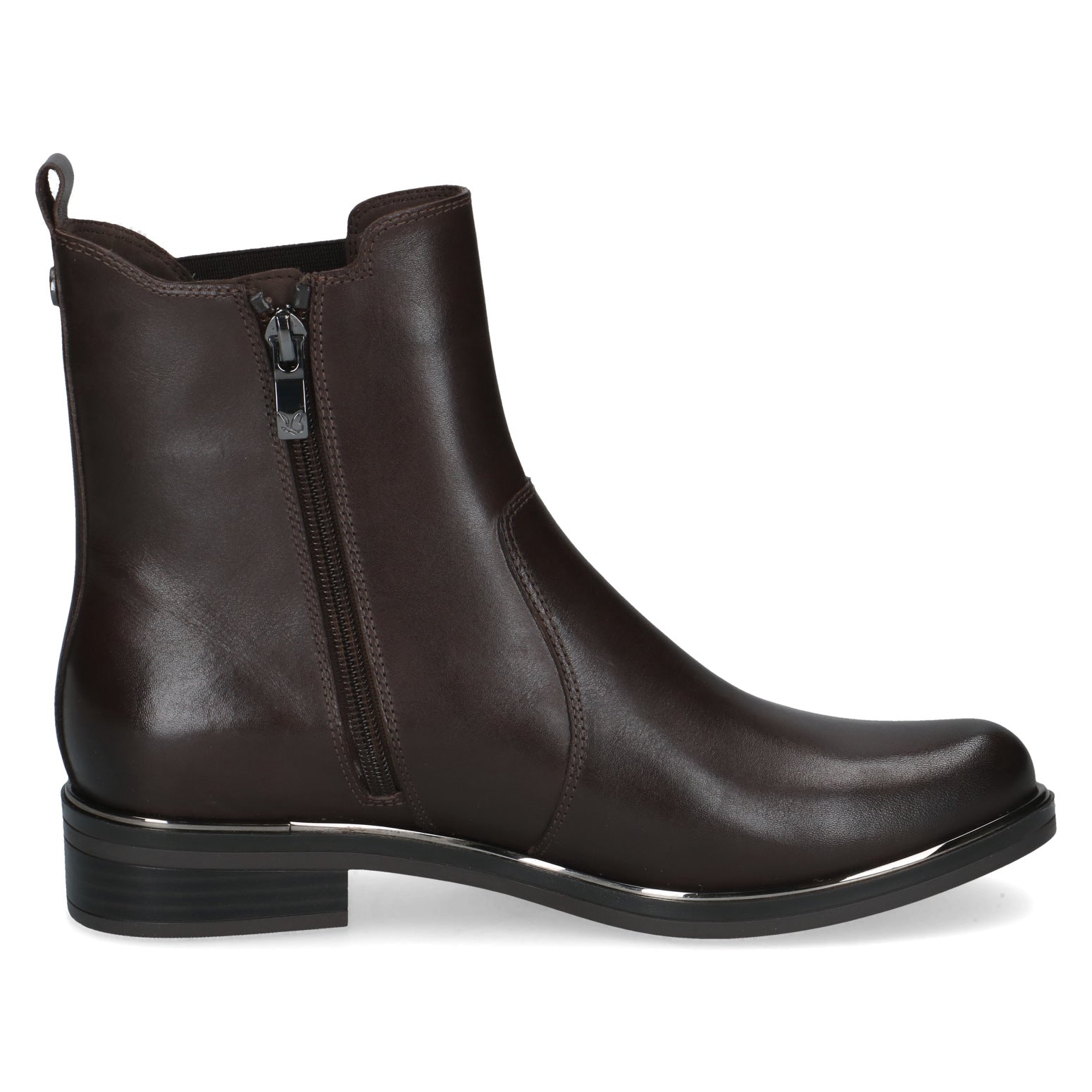 Caprice 9-25304-41 337 Ladies Dark Brown Leather & Textile Side Zip Ankle Boots, inner side view.