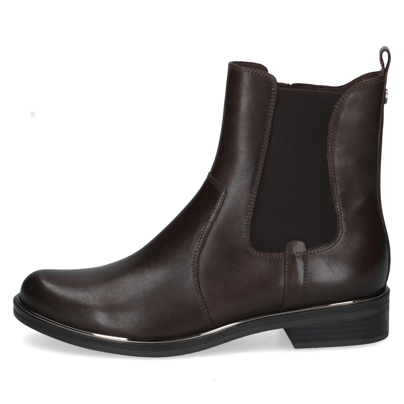 Caprice 9-25304-41 337 Ladies Dark Brown Leather & Textile Side Zip Ankle Boots, outer side view.